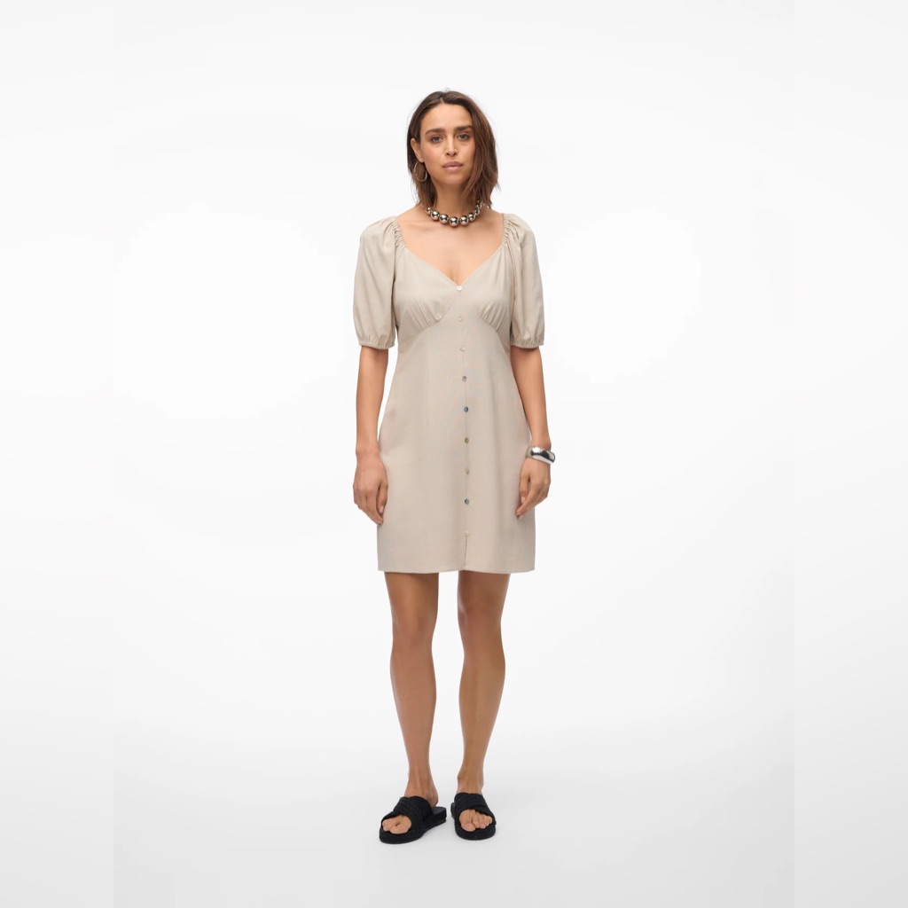 Vero Moda Mymilo Linen Blend Button Mini Dress, Silver Lining Size Large
